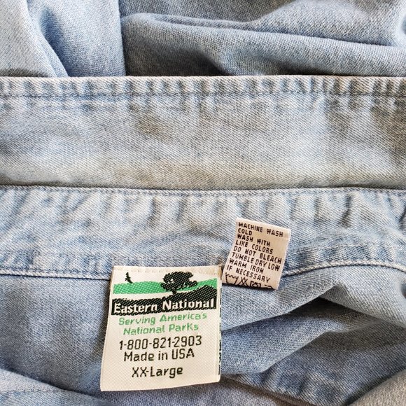 Wright Brothers Chambray Shirt Men's 2XL Long Sleeve Button Front Embroidered - Picture 11 of 11